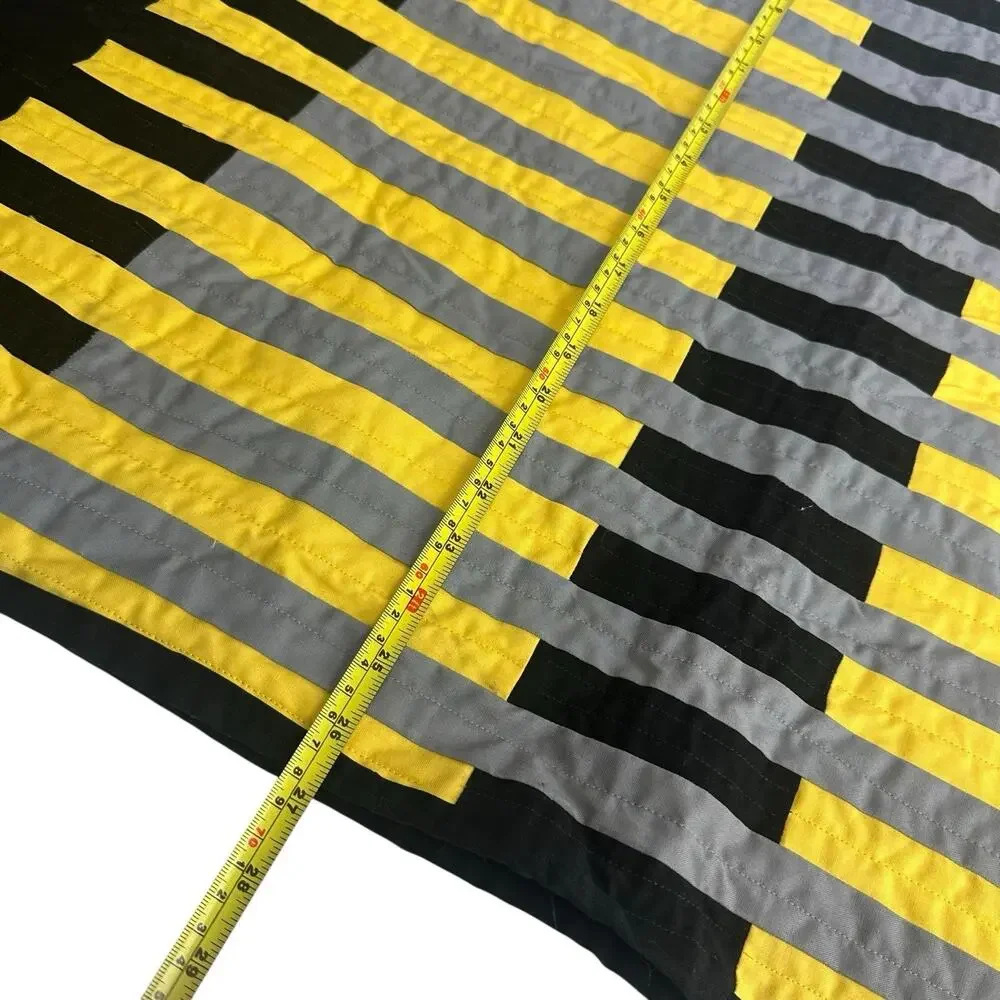 black yellow gray throw striped quilt blanket